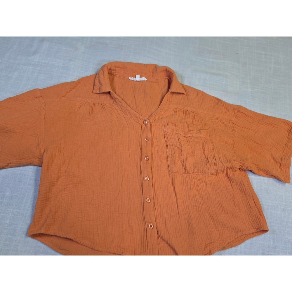 En Crème Burnt Orange Double Gauze Cotton Button Down Shirt Large EKT1614
